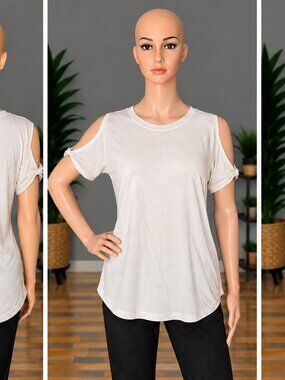 Lisa Rinna Collection Split Sleeve Knit Top White Sand XXS